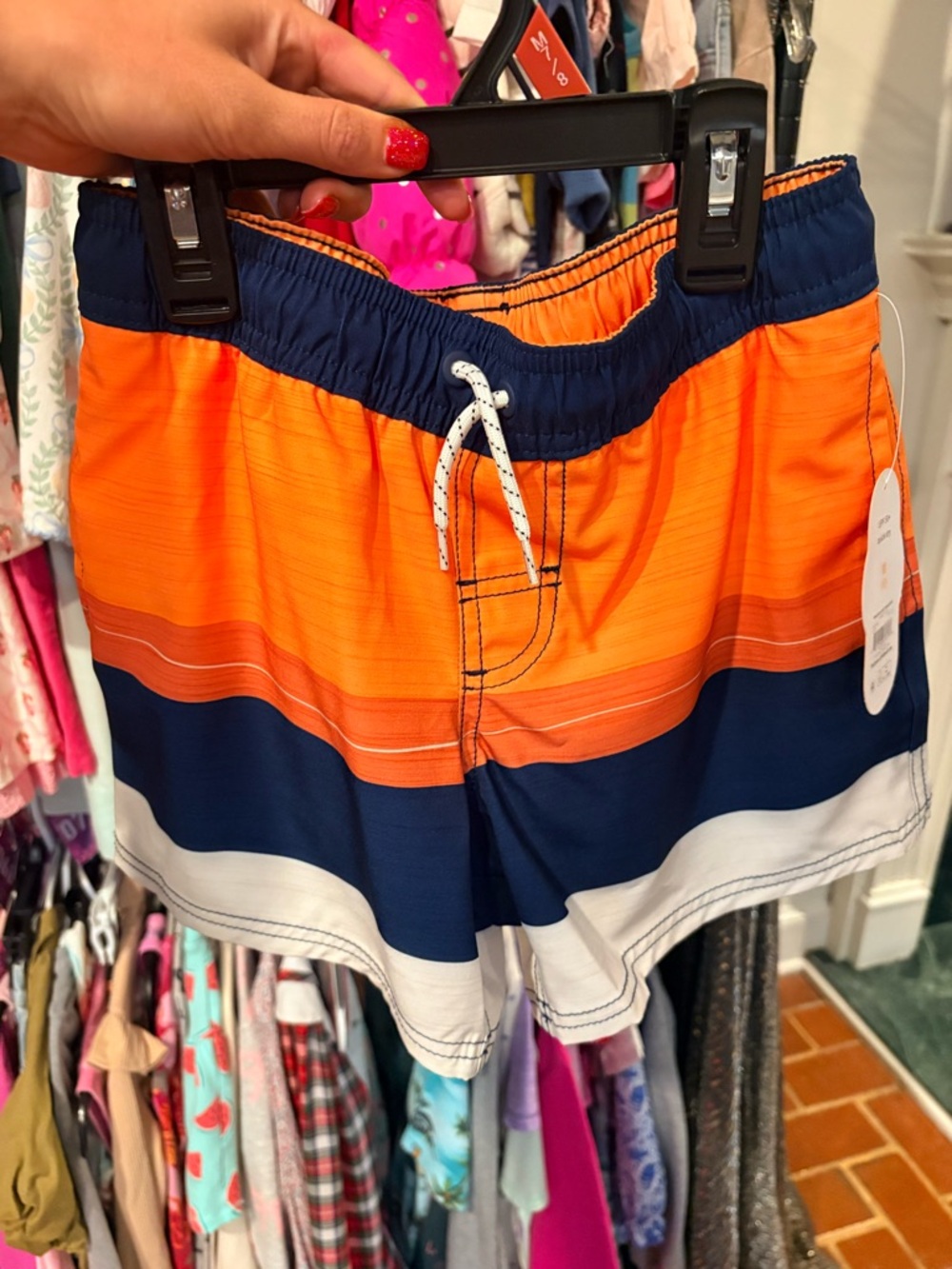 wonder nation Orange Navy White Boys' Swim Trunks